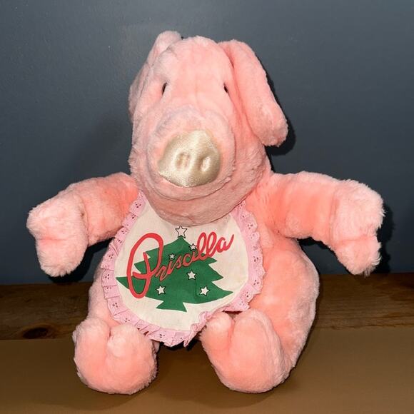 Vintage 1987 Rich's Exclusive Priscilla stuffed pink pig stuffed plush with bib - Picture 11 of 11